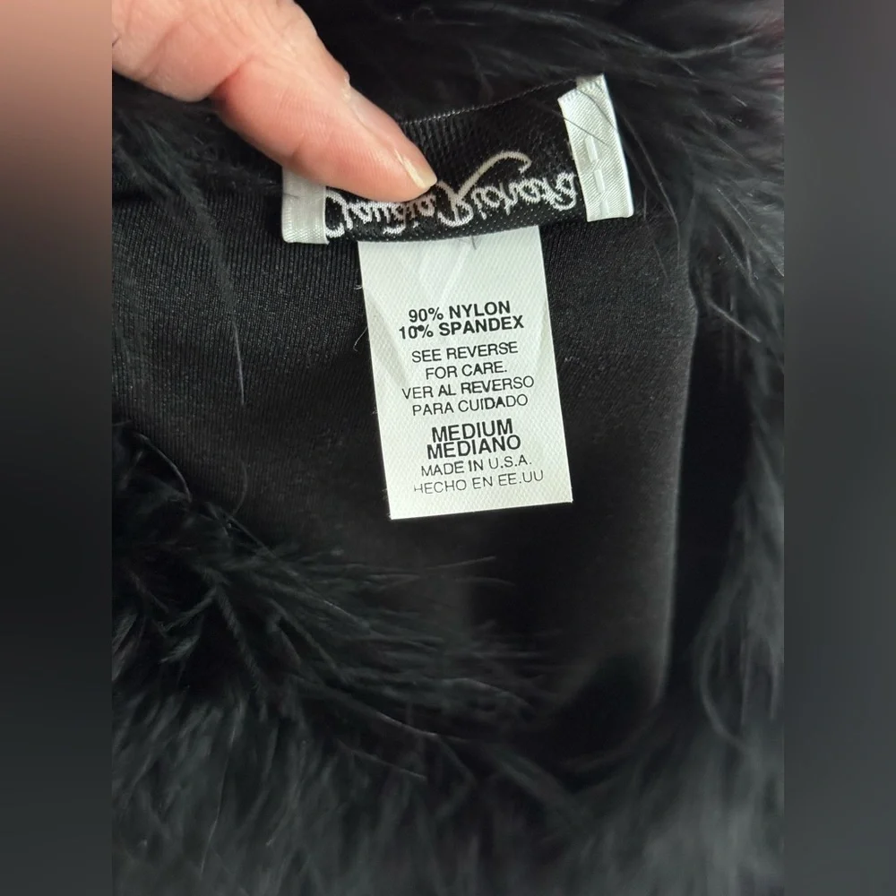 vintage 90s Y2K claudia richard faux fur collar Stretch top Women’s Size M